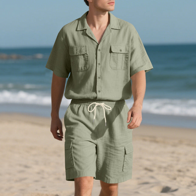 Men's Casual Solid Color Short Sleeve Shorts Suit