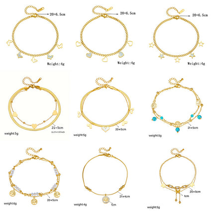 Fashionable Heart-Shaped White Shell Life Tree Butterfly Womens Anklet