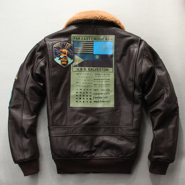 Men's Embroidered Leather Leather Motorcycle Jacket