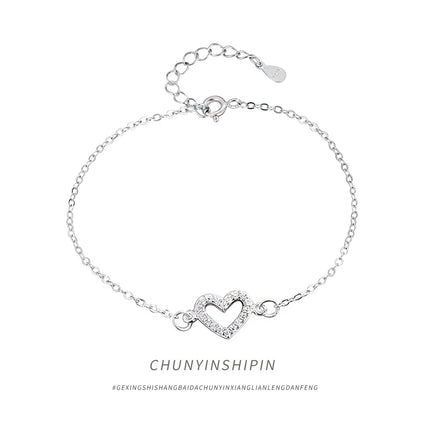 S925 Sterling Silwer Diamant Liefdesenkelbandjie