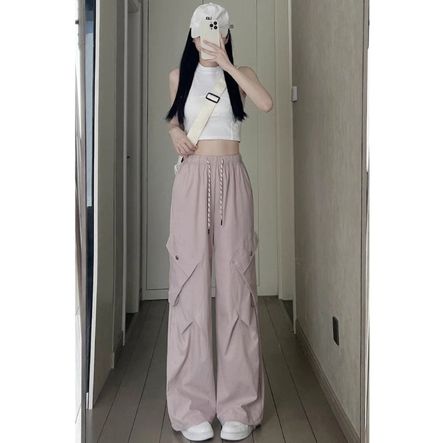 American Retro Women's Loose Wide-leg Quick-drying High Waist Ankle-tied Sports Pants